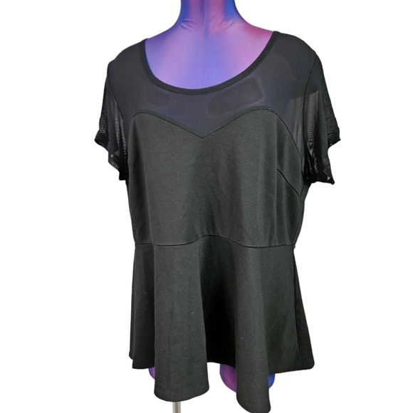 Torrid Black Mesh Short Sleeve Peplum Babydoll Blouse Size 2X Women's Plus - Picture 8 of 8